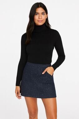 Loft Navy Blue Sparkle Tweed Mini Skirt Size 12 Classic Holiday Work Party